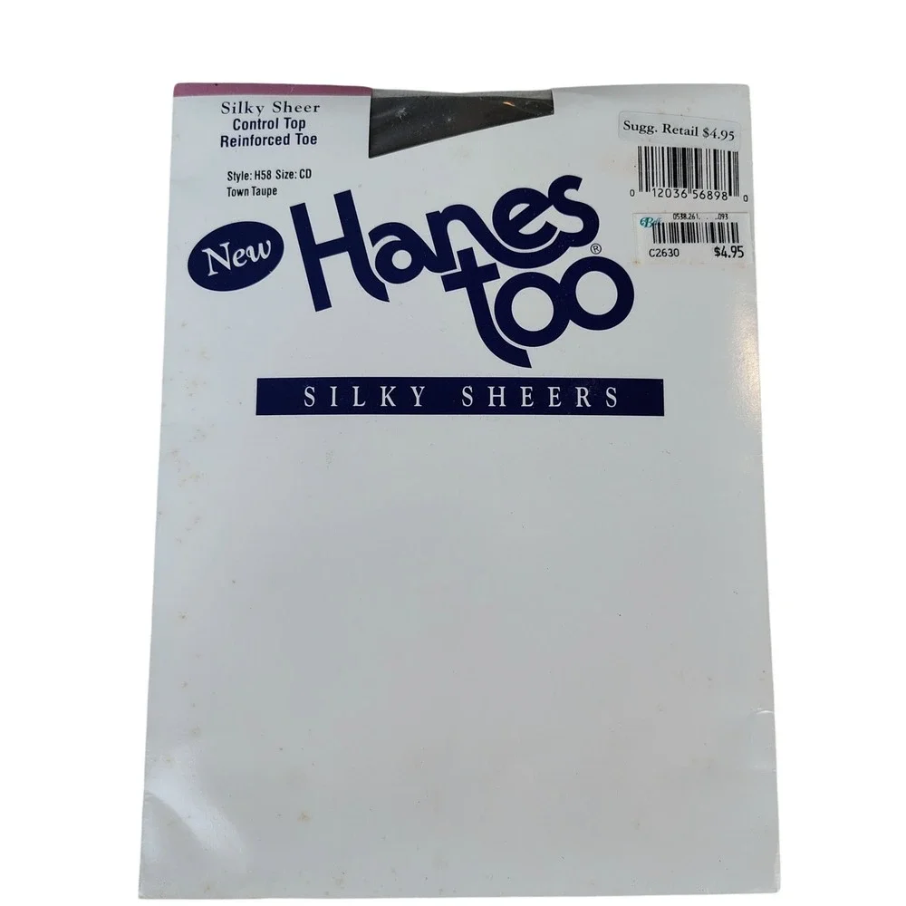 NWT Hanes Womens SZ CD Silky Sheers Control Top Pantyhose Town Taupe Vintage 90s
